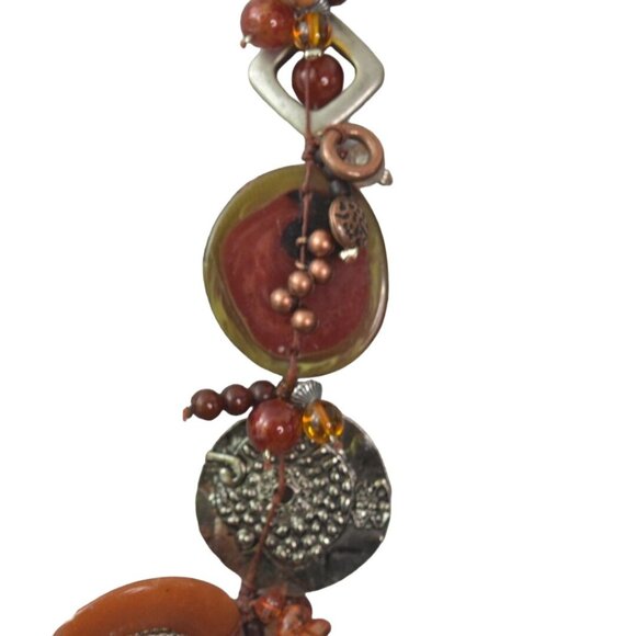 Chicos Necklace Mixed Media Beads Multicolor 40 in Brown Copper Silver Orange - Picture 11 of 12